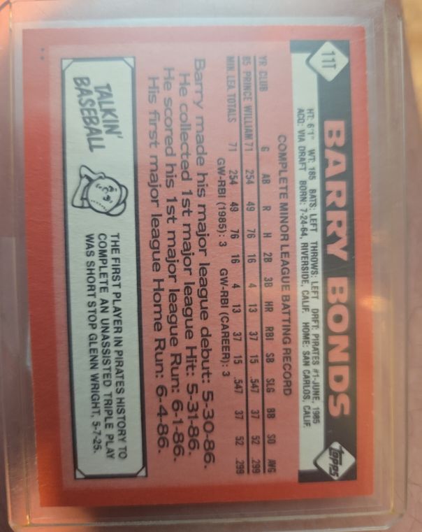 1986 Topps Traded #111T Barry Bonds — front