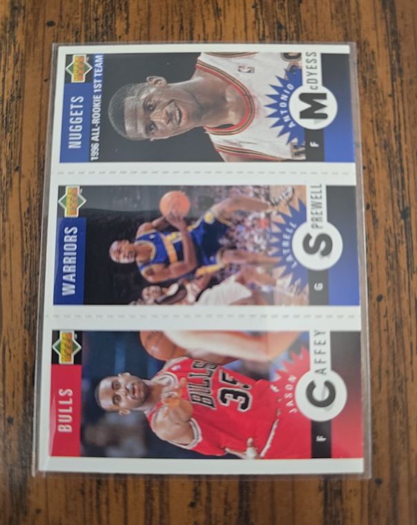 1996-97 Upper Deck Collector's Choice Mini-Cards Antonio McDyess, Latrell Sprewell, Jason Caffey — front