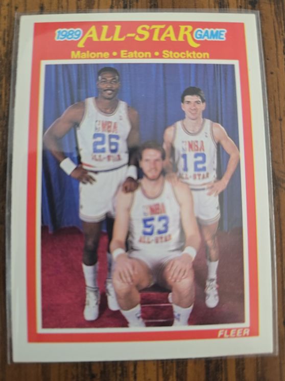 1989-90 Fleer #163 Karl Malone / Mark Eaton / John Stockton — front