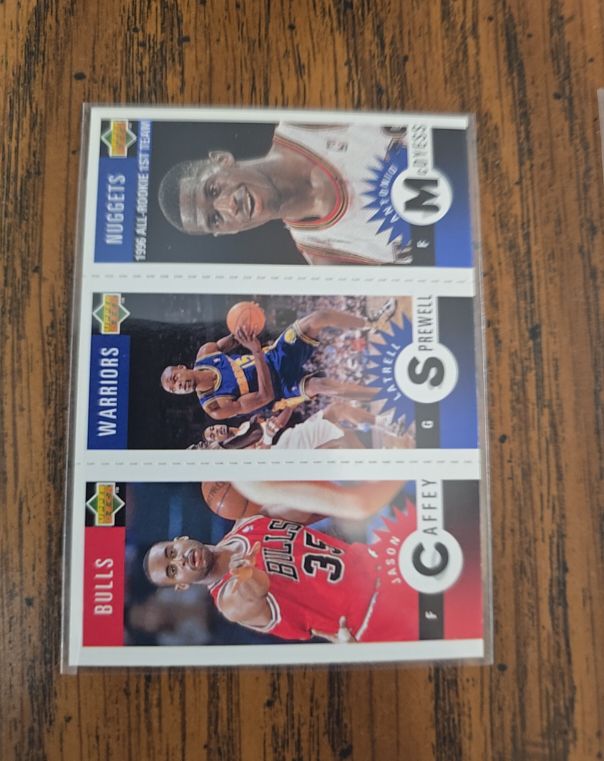 1996-97 Upper Deck Collector's Choice Mini #M111 Jason Caffey / Latrell Sprewell / Antonio McDyess — front