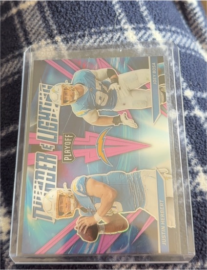 2021 Panini Playoff Thunder and Lightning #TL-16 Justin Herbert/Joey Bosa — front