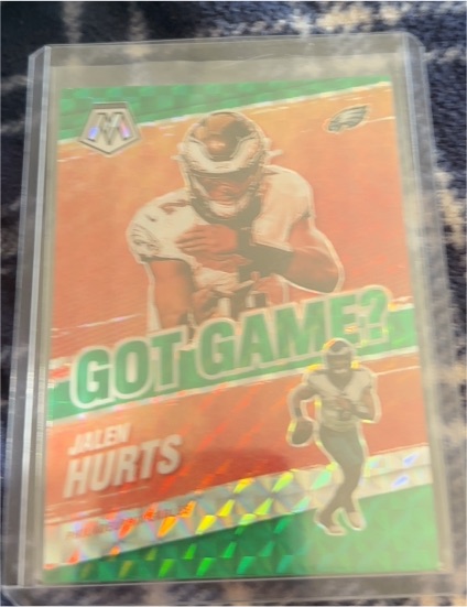 2021 Panini Mosaic #GG-5 Jalen Hurts Got Game? Green Mosaic Prizm — front