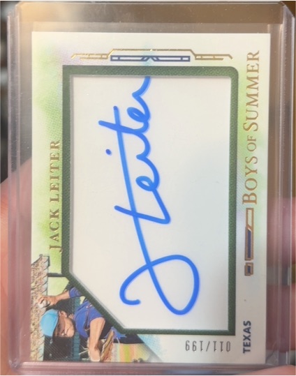 2025 Panini Boys of Summer Jumbo Acetate Signatures #SAA-JLEI Jack Leiter — front