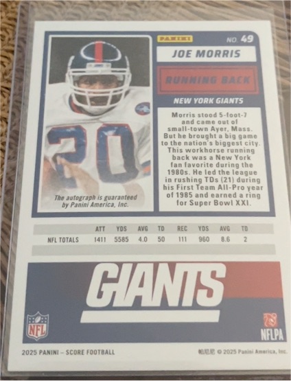 2025 Panini Score #49 Joe Morris — front