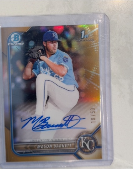 2022 Bowman Chrome Draft #CDA-MB Mason Barnett 1st Auto RC Royals — front