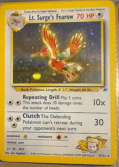 2000 Pokemon Gym Heroes #7 Lt. Surge's Fearow — front