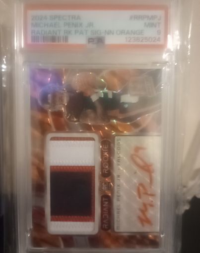 2024 Panini Spectra #RPMPJ Michael Penix Jr Radiant RPA Patch Signature Orange — front