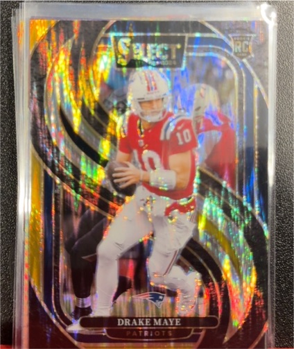 2024 Panini Select #113 Drake Maye RC Premier Level Black & Blue Shock Prizm — front