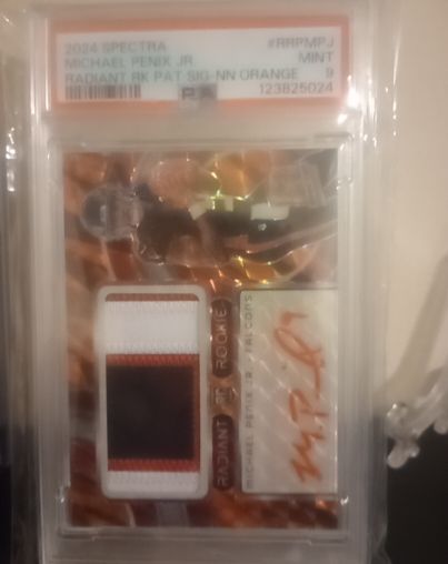 2024 Panini Spectra #RHPMPJ Michael Penix Jr Radiant Rookie Patch Autograph Sign Orange — front