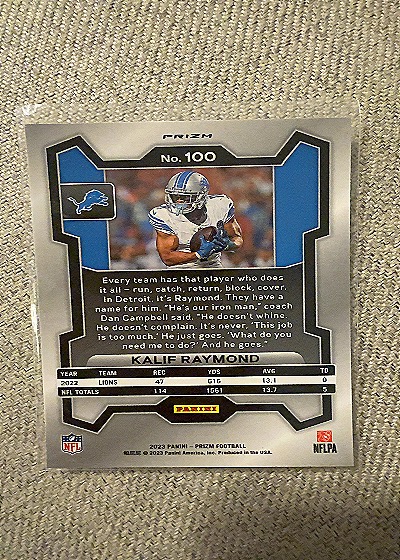 2023 Panini Prizm #100 Kalif Raymond — back