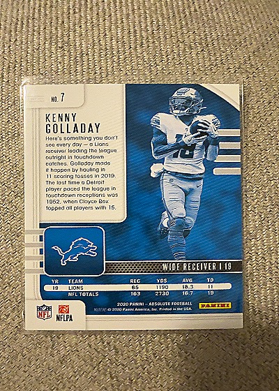 2020 Panini Absolute Football #7 Kenny Golladay — back