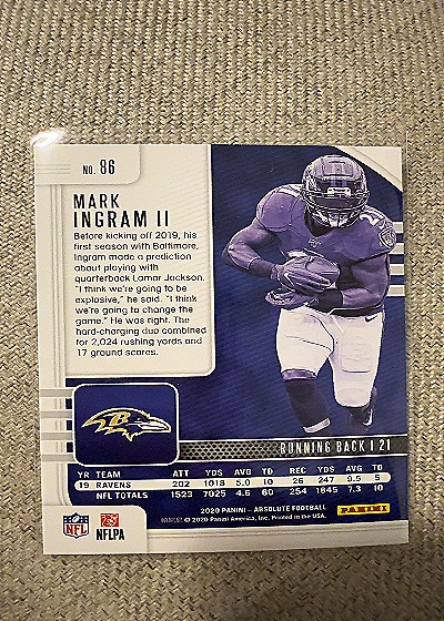 2020 Panini Absolute Football #86 Mark Ingram II — back