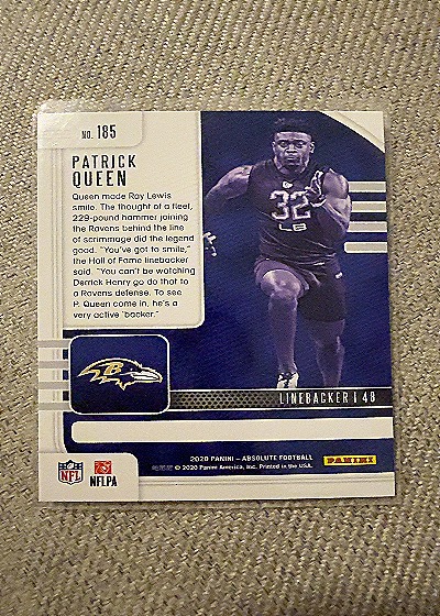 2020 Panini Absolute #185 Patrick Queen — back