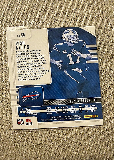 2020 Panini Absolute #65 Josh Allen — back