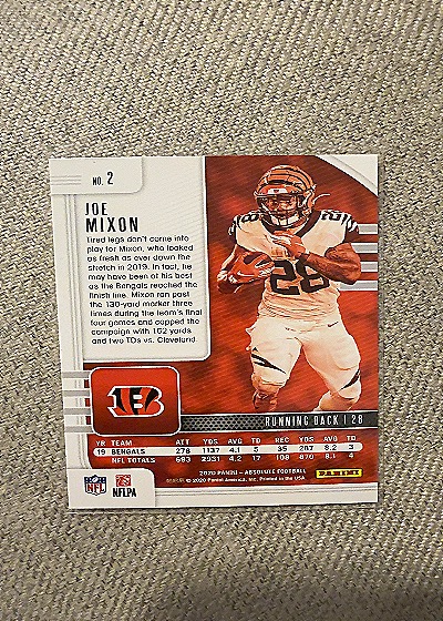 2020 Panini Absolute Football #2 Joe Mixon — back