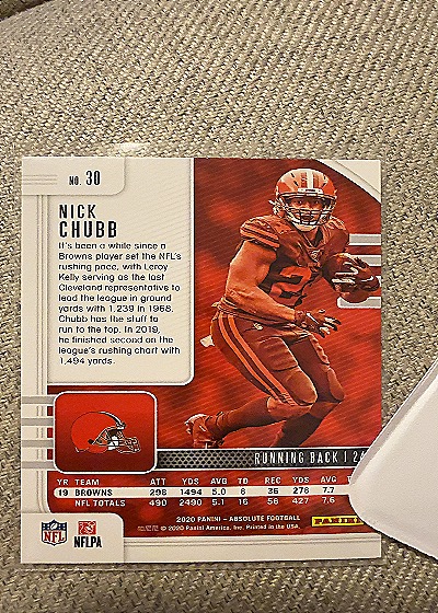 2020 Panini Absolute #30 Nick Chubb — back