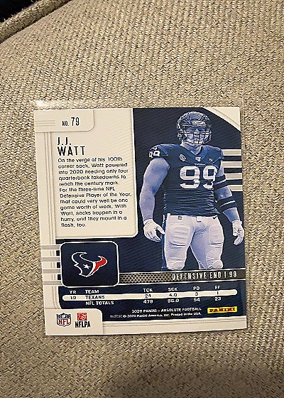 2020 Panini Absolute Football #79 J.J. Watt — back