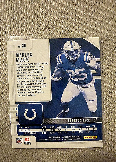 2020 Panini Absolute #39 Marlon Mack — back