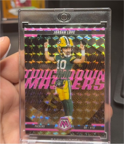 2025 Panini Mosaic #15 Jordan Love Touchdown Masters Pink Fluorescent Prizm — front