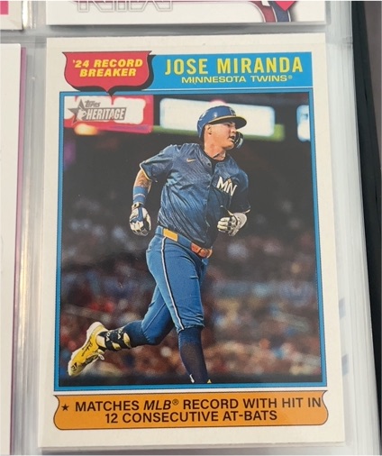2025 Topps Heritage #4 Jose Miranda '24 Record Breaker Minnesota Twins — front