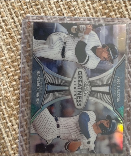 2019 Topps Chrome Greatness Returns #GRE-13 Reggie Jackson / Giancarlo Stanton — front