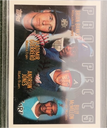 1996 Topps #435 Brian Banks / Vladimir Guerrero / Andruw Jones / Billy McMillon — front