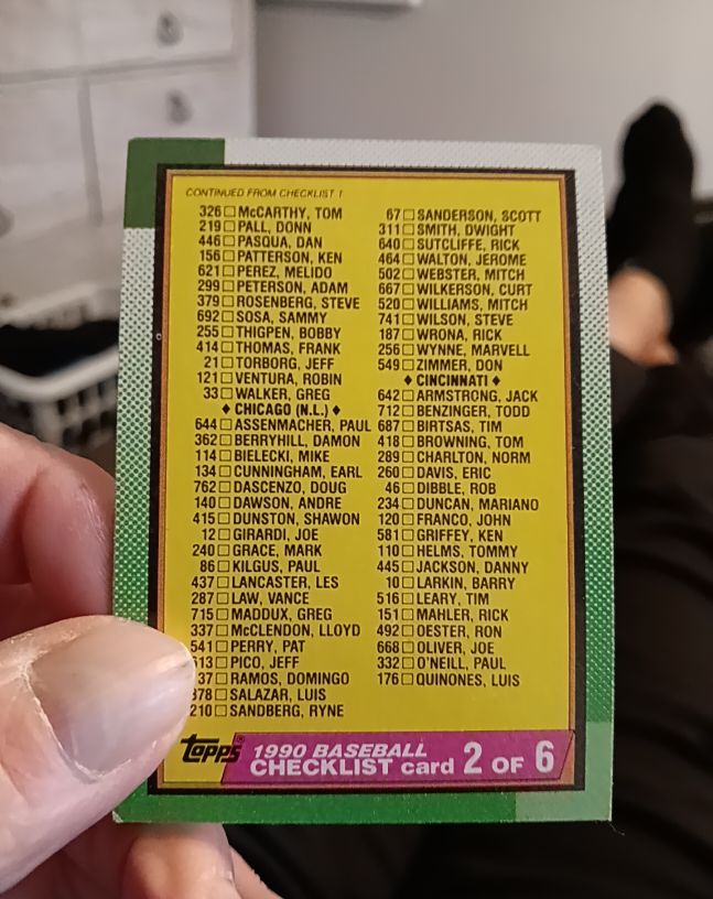 1990 Topps Baseball Checklist card 2 of 6 — front