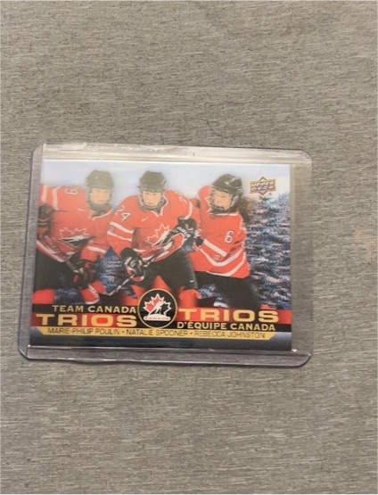2021-22 Upper Deck Tim Hortons Team Canada Trios #T-16 Marie-Philip Poulin/Natalie Spooner/Rebecca Johnston — front