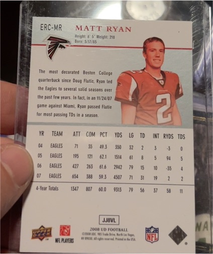 2008 Upper Deck Excell #ERC-MR Matt Ryan Rookie Card — front