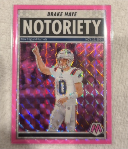 2025 Panini Mosaic #3 Drake Maye Notoriety Pink Fluorescent — front