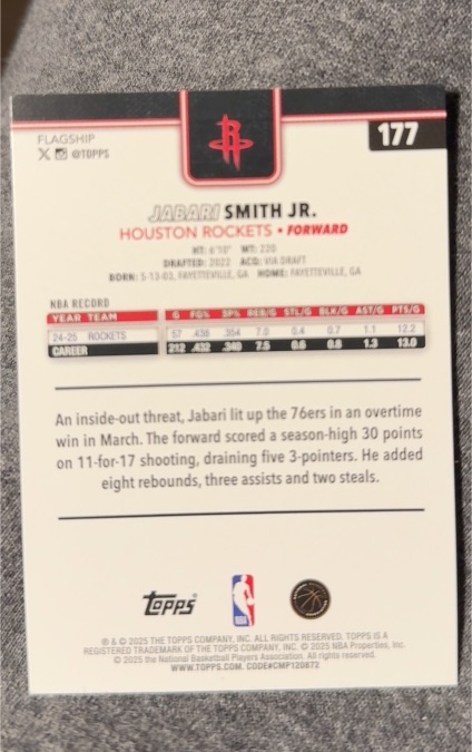 2025-26 Topps #177 Jabari Smith Jr. — front