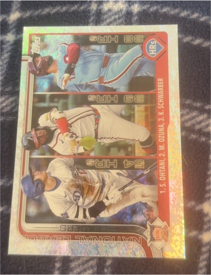 2025 Topps Series 1 #144 National League Home Run Leaders Shohei Ohtani, Marcell Ozuna, Kyle Schwarber — front