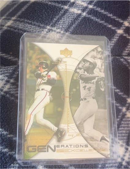 2000 Upper Deck Generations of Excellence #GE5 Chipper Jones & Hank Aaron — front