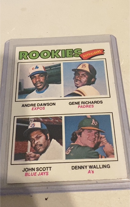 1977 Topps #473 Rookie Outfielders Andre Dawson / Gene Richards / John Scott / Denny Walling — front