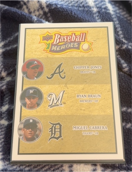 2008 Upper Deck Baseball Heroes #189 Chipper Jones / Ryan Braun / Miguel Cabrera — front