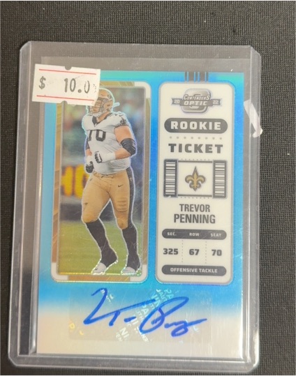 2022 Panini Contenders Optic #201 Trevor Penning Rookie Ticket Autograph Blue Prizm — front