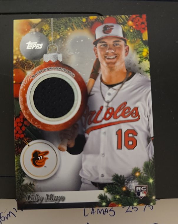 2025 Topps Holiday #PR-CM Coby Mayo Rookie Jersey Relic — front