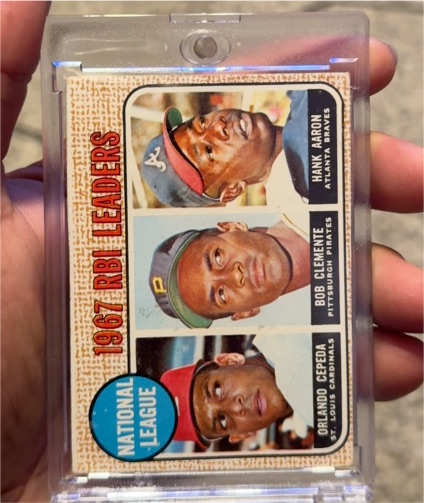1968 Topps #3 NL RBI Leaders Hank Aaron, Bob Clemente, Orlando Cepeda — front
