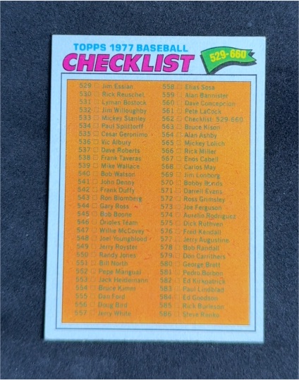 1977 Topps Baseball Checklist #529-660 — front