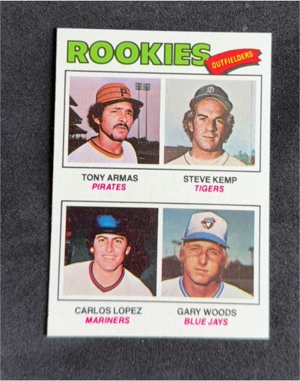 1977 Topps #492 Rookie Outfielders Tony Armas Steve Kemp Carlos Lopez Gary Woods — front