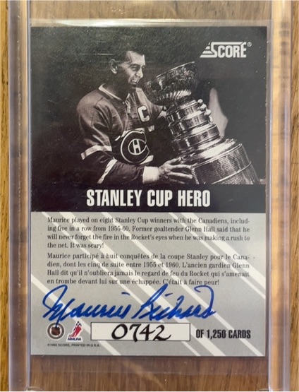 1990 Score Stanley Cup Hero Maurice Richard — front