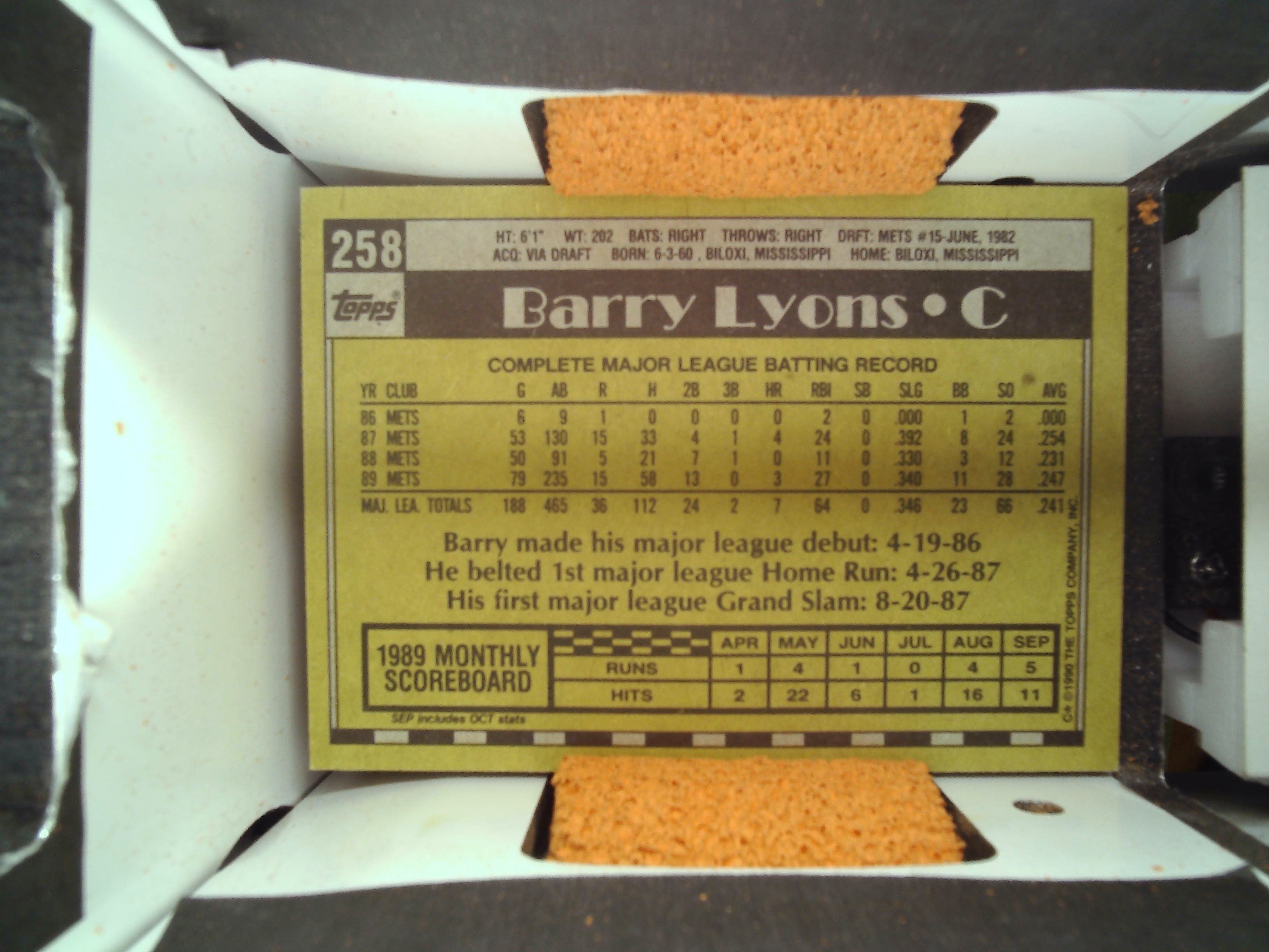 1990 Topps #258 Barry Lyons — front