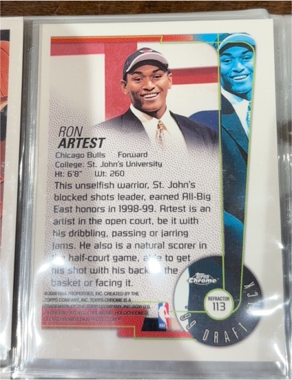 1999-00 Topps Chrome '99 Draft Pick Ron Artest #113 Rookie RC — front