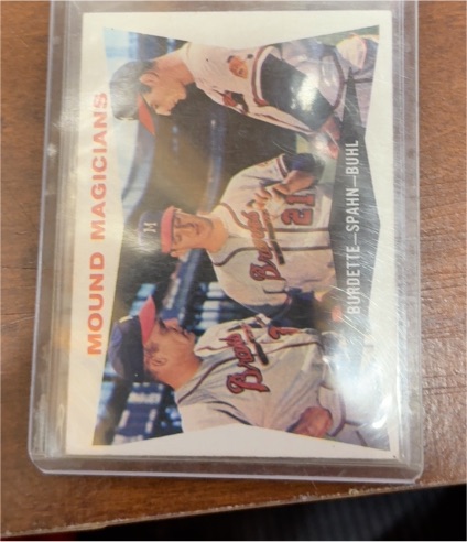 1960 Topps #230 Mound Magicians Warren Spahn Bob Buhl Lou Burdette — front