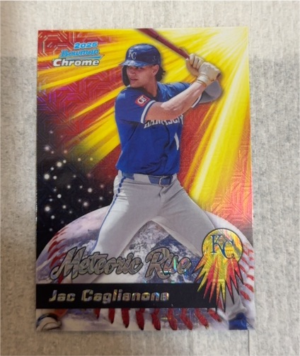 2025 Bowman Chrome #MR-17 Jac Caglianone Meteoric Rise Mojo Refractor — front