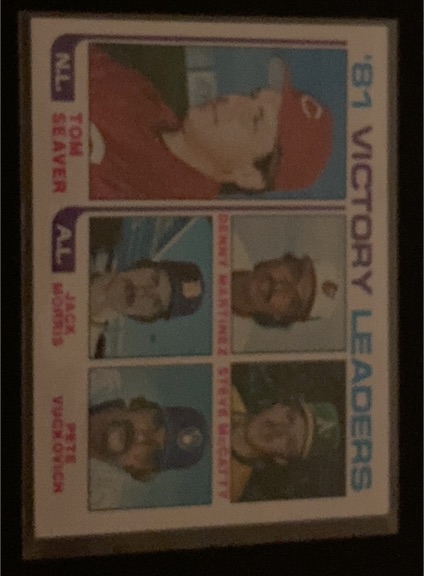 1982 Topps #165 '81 Victory Leaders Tom Seaver / Denny Martinez / Steve McCatty / Jack Morris / Pete Vuckovich — front