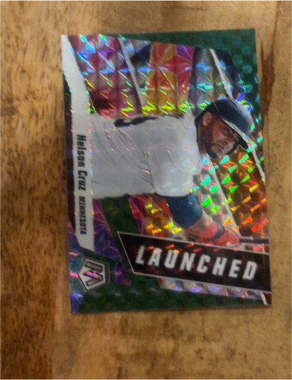 2021 Panini Mosaic #L3 Nelson Cruz Launched Green Mosaic Prizm — front