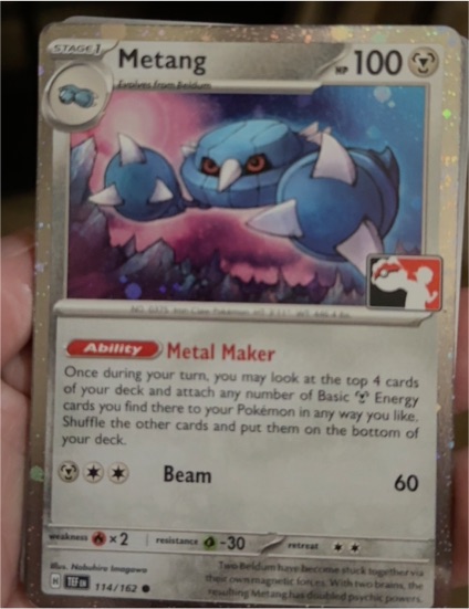 2024 Pokémon TCG Scarlet & Violet Prize Pack Series #114 Metang — front