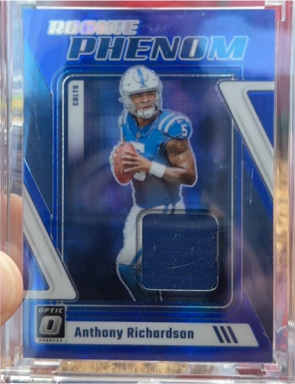 2023 Donruss Optic #RP-AR Anthony Richardson Rookie Phenom Blue Hyper Prizm — front