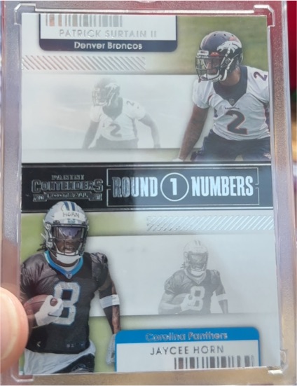 2021 Panini Contenders Round 1 Numbers #RN-PSU Patrick Surtain II & Jaycee Horn — front